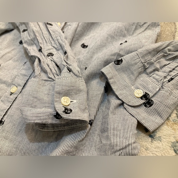 A25 Old Navy “The Classic” Collared Button Shirt Striped Cats Cat Kitty sz XS - Picture 11 of 13